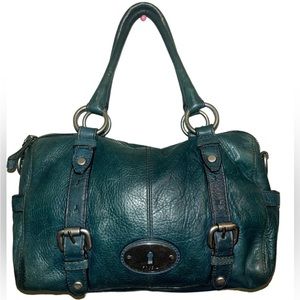 Vintage Fossil Teal Green Maddox Leather Satchel Bag